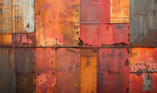 Rusted iron sheets in shades of deep orange and red, rusted metal background AI generated