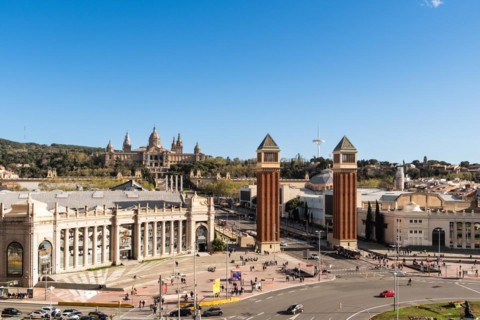 The Venetian Towers, Torres Venecianes or Venetian Towers, in the background the Museu Nacional