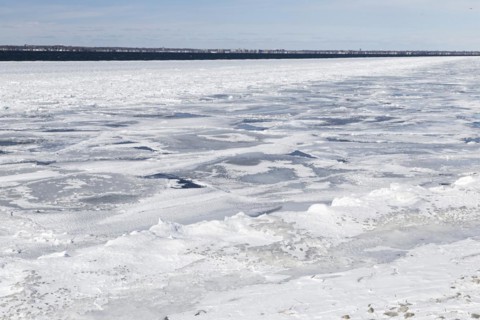 Winter, pack ice in the Saint Lawrence River, Province of Quebec, Canada, North America