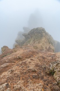 Landscape of very cloudy Pico de las Nieves in Gran Canaria, Canary Islands. Spain