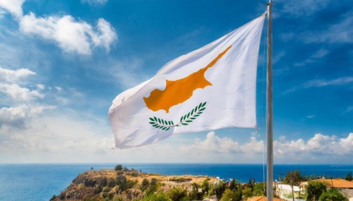 The flag of Cyprus flutters in the wind