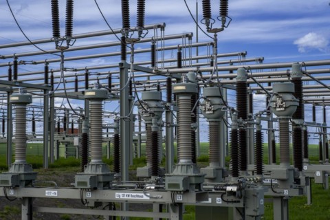 Insulators at the Avacon substation in Helmstedt, Helmstedt, Lower Saxony, Germany, Europe