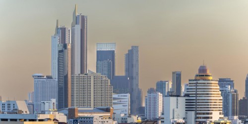 Panorama from Golden Mount, skyline of Bangkok, Thailand, Asia