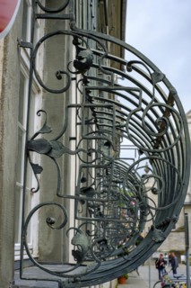 Barriers in front of the windows of historic buildings in the old town centre of Lindau (Lake