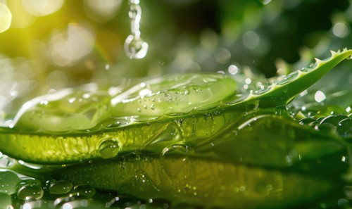 Close-up of cuted aloe vera leaf and water AI generated