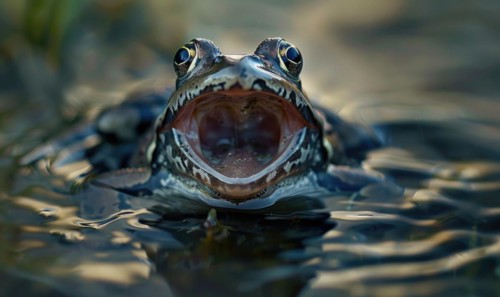 Close-up of Rana arvalis croaking AI generated