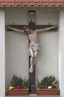 Christ's Cross in the churchyard of St Oswald's Church, Baunach, Upper Franconia, Bavaria, Germany,