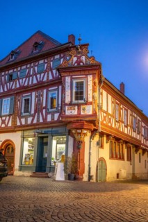 View of an old town, half-timbered houses and streets in a town. Seligenstadt am Main, Hesse