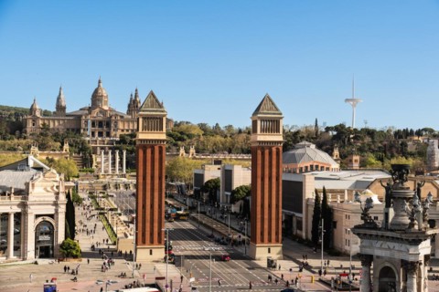 The Venetian Towers, Torres Venecianes or Venetian Towers, in the background the Museu Nacional