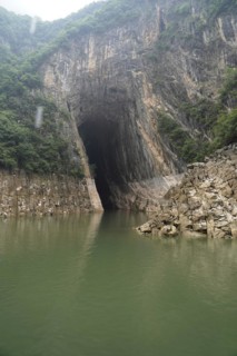 Cruise ship on the Yangtze River, Hubei Province, China, Asia, High rock walls surround a calm