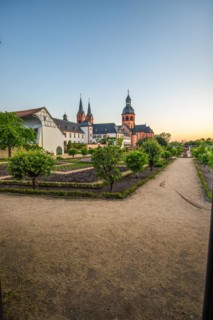 View of an old town, half-timbered houses and streets in a town. Seligenstadt am Main, Hesse