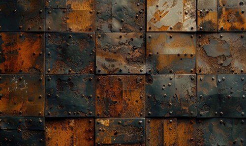 Abstract background with rusted metal plates in shades of deep brown and ochre Agenerated, AI