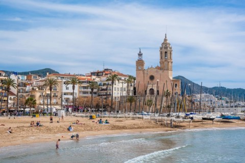 Beach and promenade in Sitges, Spain, Europe
