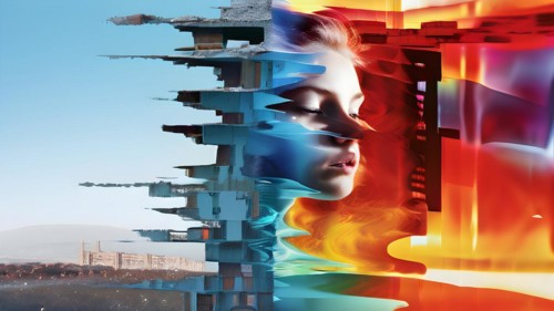 AI generated sequence of photos transitioning through a range of digital distortions symbolizing