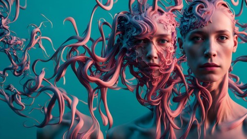 AI generated sequence of photos transitioning through a range of digital distortions symbolizing