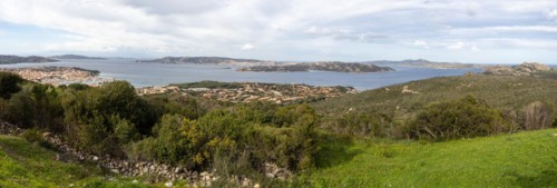 View of the coast at La Maddalena, panoramic photo, Palau, Sardinia, Italy, Oceania