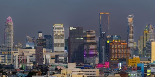 Panorama from Golden Mount, skyline of Bangkok, Thailand, Asia