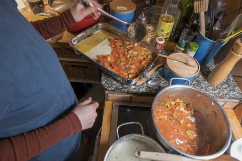 Preparation of a vegetable lasagne, Mecklenburg-Vorpommern, Germany, Europe