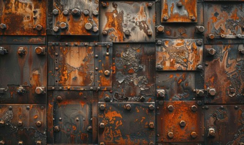 Abstract background with rusted metal plates in shades of deep brown and ochre AI generated