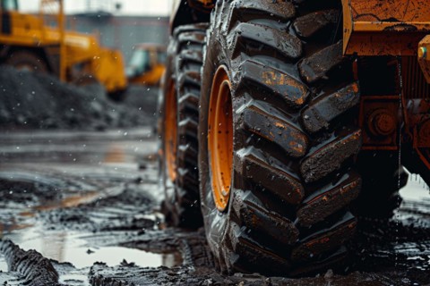 Close up of muddy wheel of construction site vehicle. KI generiert, generiert, AI generated