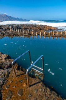 Stairs in the Las Salinas de Agaete natural pools in Puerto de Las Nieves in Gran Canaria, Spain,