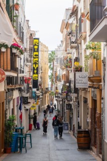 Alley in the old town centre of Sitges, Spain, Europe