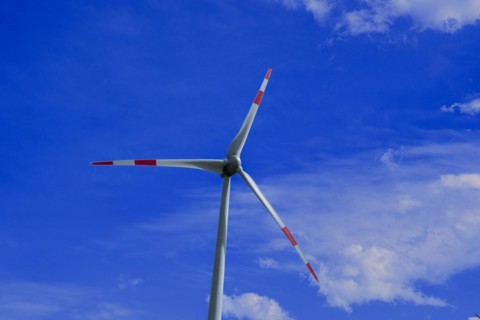 Wind turbine at the Avacon substation Helmstedt, Helmstedt, Lower Saxony, Germany, Europe