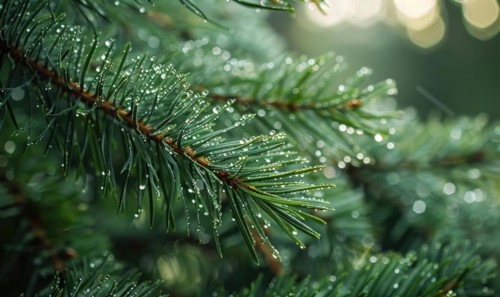 Close-up of pine needles covered in morning dew AI generated