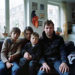 A family is unhappy in a living space, relocation, apartment relocation, housing shortage, AI