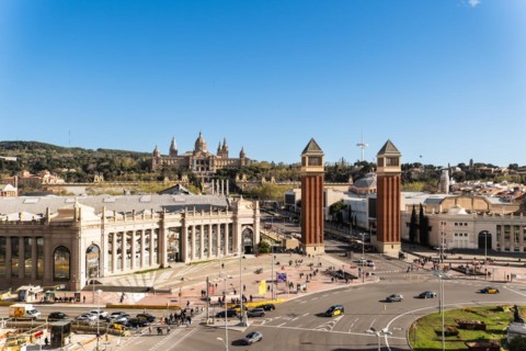 The Venetian Towers, Torres Venecianes or Venetian Towers, in the background the Museu Nacional