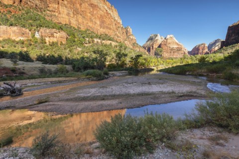 Virgin River and Court of Patriarchs, Zion National Park, Utah, USA, Zion National Park, Utah, USA,