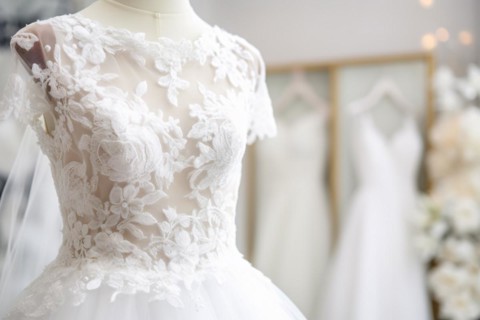 Wedding dress in bridal shop. KI generiert, generiert, AI generated