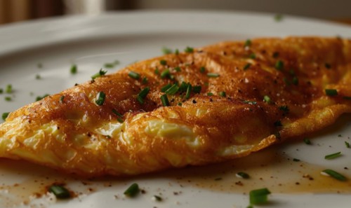 Close-up of a golden omelette on a plate AI generated