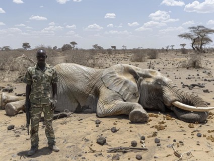 Elephant hunting in Africa, AI generated