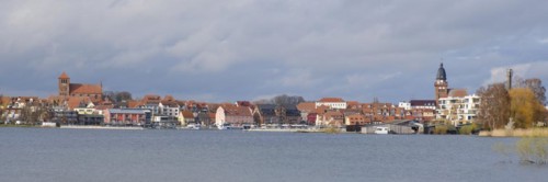 Town view Waren with church St. Georgen and church St. Marien, Mueritzsee, Waren, Mueritz,