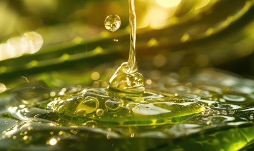 Close-up of aloe vera gel being extracted and blended with botanical oils and essences AI generated