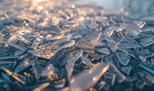 Close-up of intricate ice formations on the surface of a frozen lake AI generated