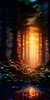 AI generated ethereal mystical forest scene with digital glow effects