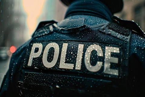 Back view of police officer. KI generiert, generiert, AI generated