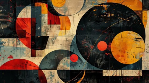 Contemporary abstract composition with distressed textures and geometric shapes, ai generated, AI