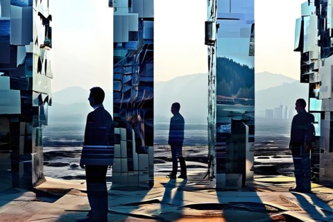 AI generated sequence of photos transitioning through a range of digital distortions symbolizing