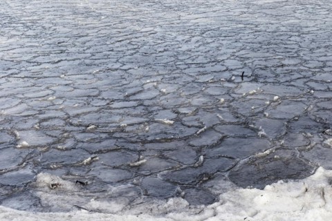 Winter, ice pattern formation, Chateauguay River, Province of Quebec, Canada, North America