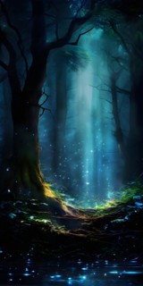 AI generated ethereal mystical forest scene with digital glow effects