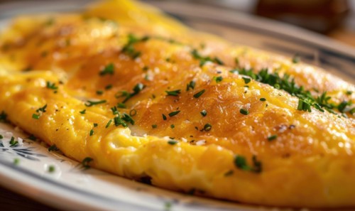 Close-up of a golden omelette on a plate AI generated