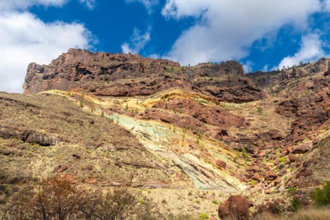 Azulejos de Veneguera or Rainbow Rocks Natural Monument in Mogan, Gran Canaria