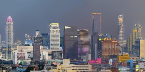 Panorama from Golden Mount, skyline of Bangkok, Thailand, Asia