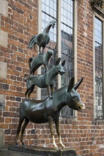 Bremen Town Musicians, bronze sculpture, artist Gerhard Marcks, Hanseatic City of Bremen, Germany,