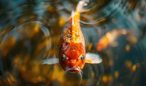 Close-up of a koi fish gliding through the clear waters of a pond AI generated