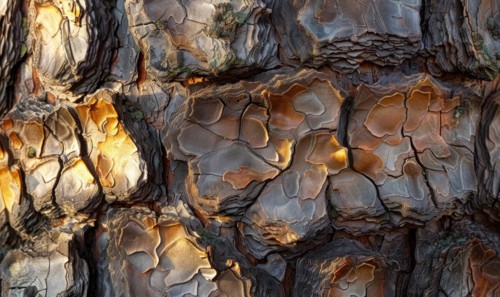 Close-up of pine bark with intricate patterns and textures AI generated