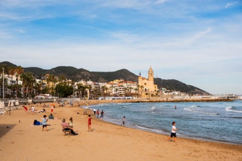 Beach and promenade in Sitges, Spain, Europe